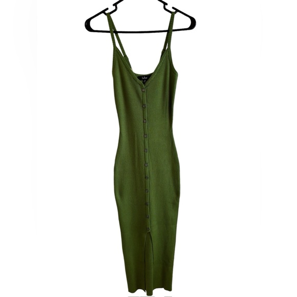 Blessed Vibes Green Ribbed Knit Button-Front Midi Dress - Picture 2 of 6
